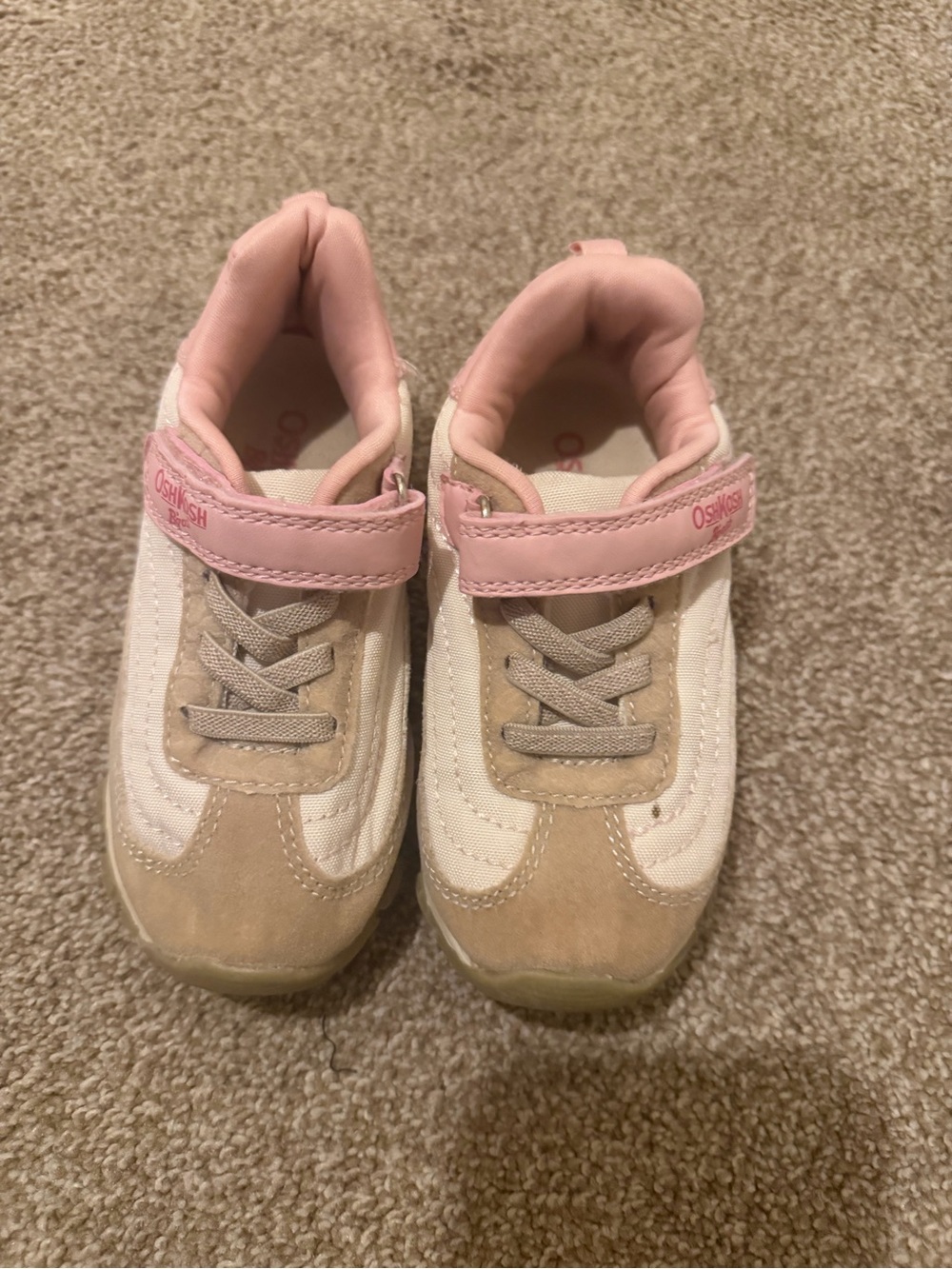 OshKosh B'gosh Pink, White & Tan Girls' Sneakers with Hook-and-Loop Strap